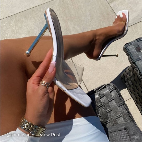 Shoes - ALLIE White PATENT CLEAR SQUARE TOE STILETTO MULES